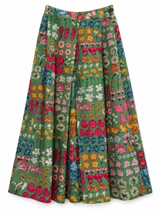 Vintage Dresses & Skirts - Vintage European Floral Garden Print Cotton Pleated Maxi Skirt